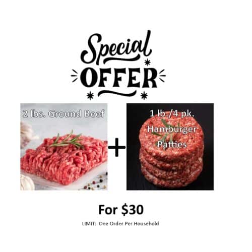 Pick 3 for $30/Offer #2: Two Packs of Ground Beef, One Pack Burgers, 1 lb. packages